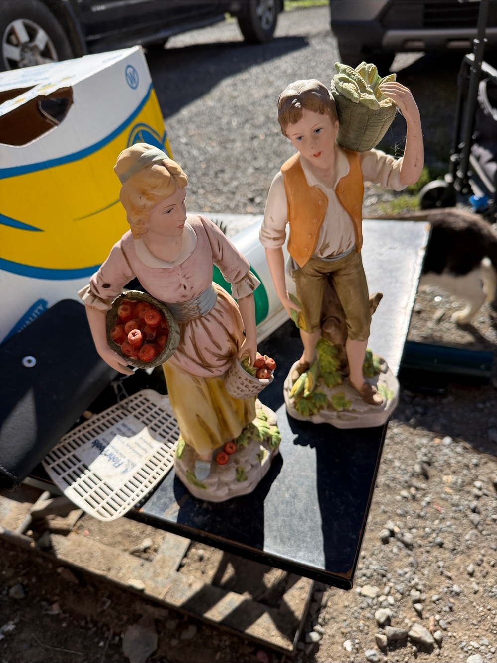 Vintage LP Hand-Painted Harvest Couple Figurines - Pink & Tan